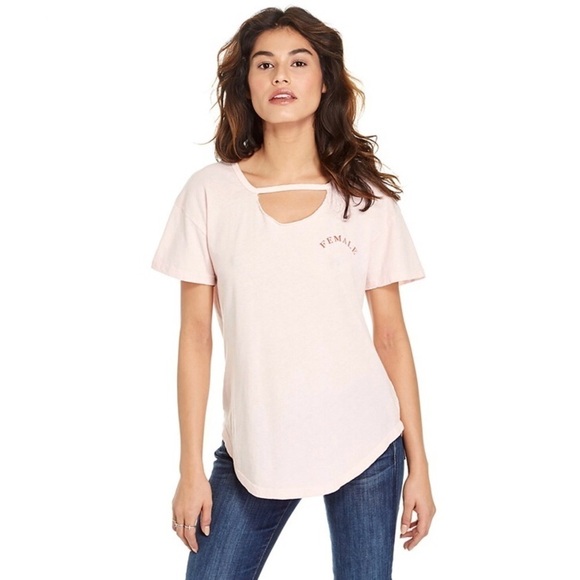 good hYOUman Female light pink relaxed fit cut-out distressed t-shirt - Picture 8 of 10
